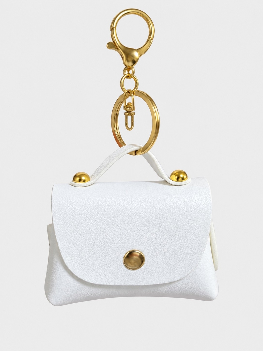 White Mini Purse Keychain with Gold Hardware